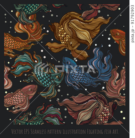 Seamless pattern art fighting fish. Seamless pattern art fighting fish. 91792903