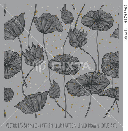 Seamless pattern lined illustration art of lotus flowers and leaves. Seamless pattern lined illustration art of lotus flowers and leaves. 91792909
