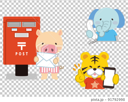 小豬發送字母大像用智能手機打電話給老虎 91792998