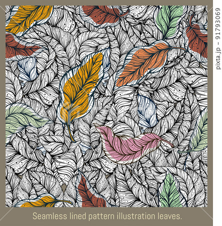 Seamless pattern lined illustration hand drawn art of foliages. 91793069
