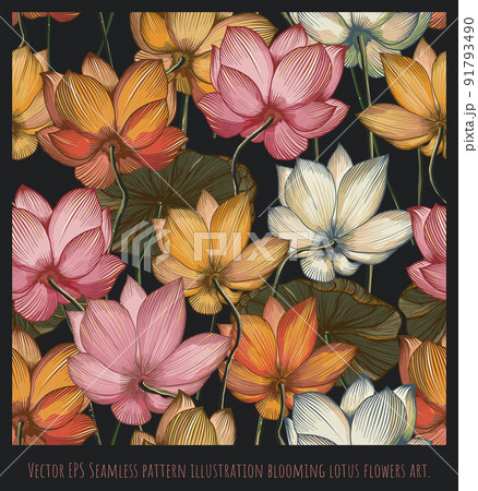 Seamless pattern illustration blooming lotus flowers. Seamless pattern illustration blooming lotus flowers. 91793490