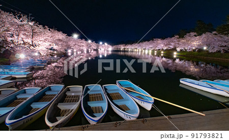 弘前公園夜景　西濠　青森県弘前市弘前公園 91793821