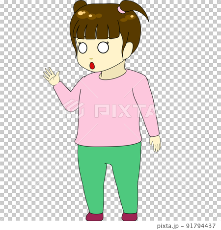 ちびキャラのイラスト（女性・横向き） 91794437