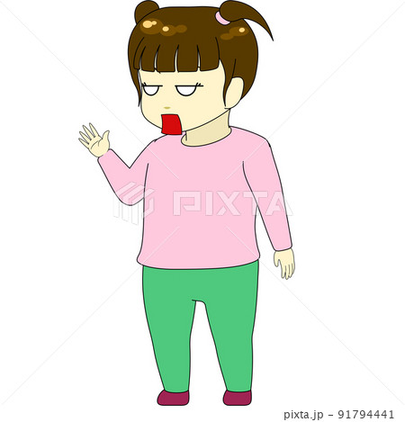 ちびキャラのイラスト（女性・横向き） 91794441