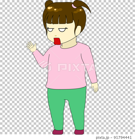 ちびキャラのイラスト（女性・横向き） 91794441