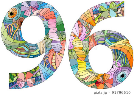 96 number vintage font. Engraving design. Vector illustration. 96 number vintage font. Engraving design. Vector illustration. 91796610