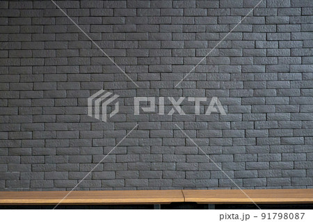 Empty top wood shelves and old brick wall texture background. product display template Empty top wood shelves and old brick wall texture background. product display template 91798087