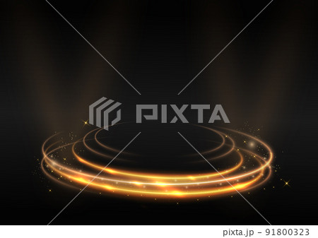 Gold light effect curves with sparkle on black background. Gold light effect curves with sparkle on black background. 91800323
