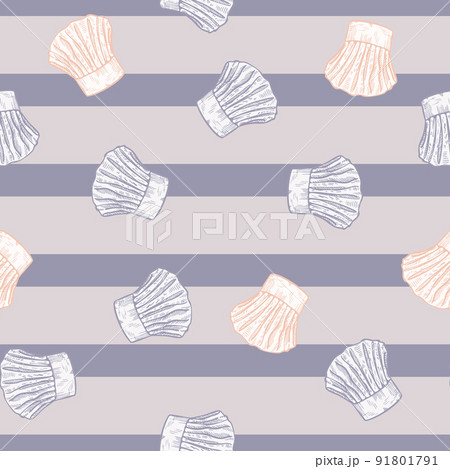 Chef hat engraved seamless pattern. Kitchen traditional element for cook in hand drawn style. 91801791