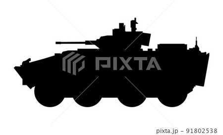 Medium tank, combat fighting vehicle silhouette. AMX 30B2 BRENUS France. Black military battle machine vector icon, modern army transport. 91802538