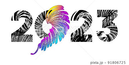Decorative 2023 calendar header. Unusual experimental paint brush strokes Decorative 2023 calendar header. Unusual experimental paint brush strokes 91806725