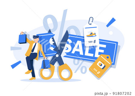 Coupons for Discount Systems and Price Cut for Certain Products,Scissors That Cut Prices,Flat Icon Style Suitable for Web Landing Page 91807202