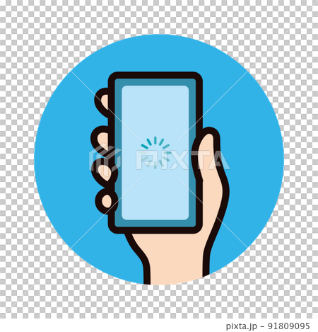 Icon _ Smartphone _ Hand _ Mark _ Round and round _ Blue background _ Circle 91809095
