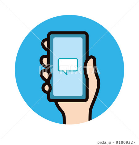 アイコン_スマホ_手_吹き出し_青バック_丸 91809227