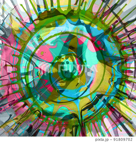 real splash paint tie and dye spiral spinning splattered colorful background messy splatter graphic painting 91809702