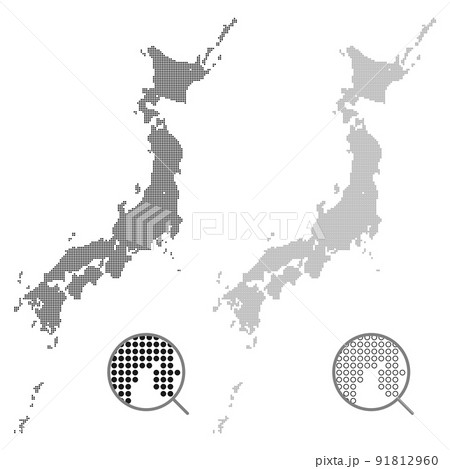 ドットで描かれた日本地図のセット