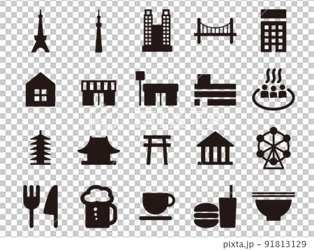 Map building Tokyo related icon set_black solid 91813129