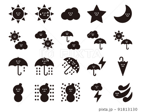 顔入り天気アイコンのセット_黒ベタ 91813130