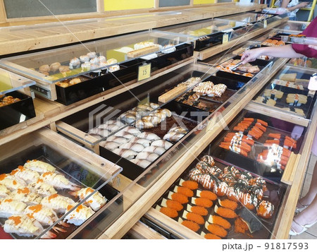 Japanese food in set different types of sushi Japanese food in set different types of sushi 91817593