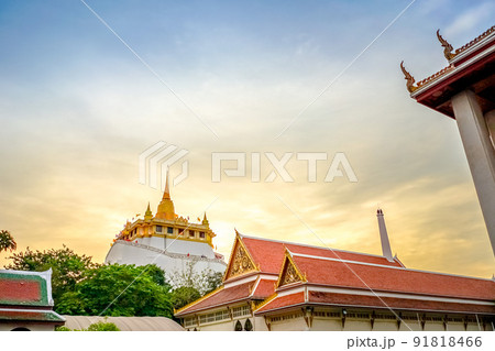 Golden mountain or gold pagoda in the middle of old town of Bangkok, Thailand. Golden mountain or gold pagoda in the middle of old town of Bangkok, Thailand. 91818466