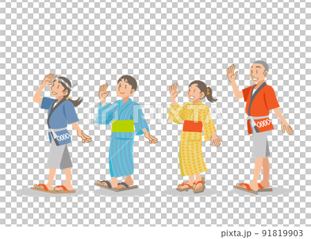 浴衣と法被で盆踊りを楽しむ子供たち 91819903