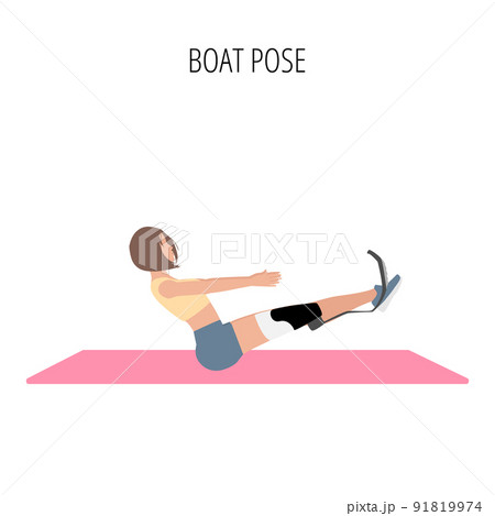 Young woman doing boat pose yoga workout 91819974