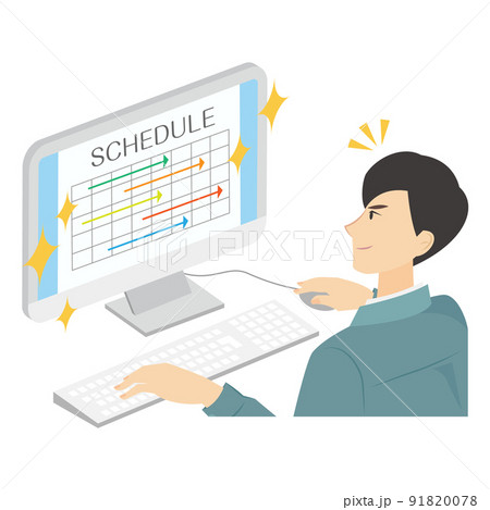 建築施工の4大管理（工程管理）をパソコンで効率よく行う男性 91820078
