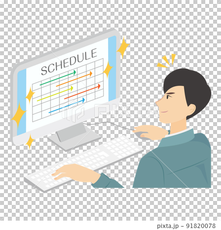 建築施工の4大管理（工程管理）をパソコンで効率よく行う男性 91820078