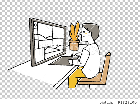 画像のレタッチ作業をするクリエイター　パソコンを使いクリエイティブな仕事をする人 91823109