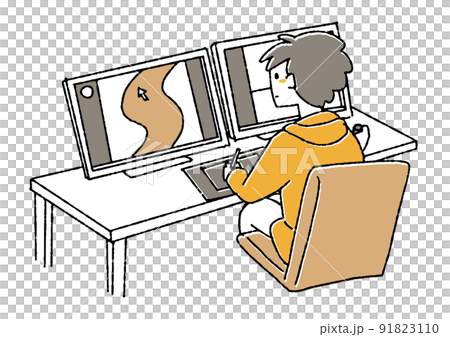 修圖的男性創作者 使用個人電腦進行創作的人 91823110