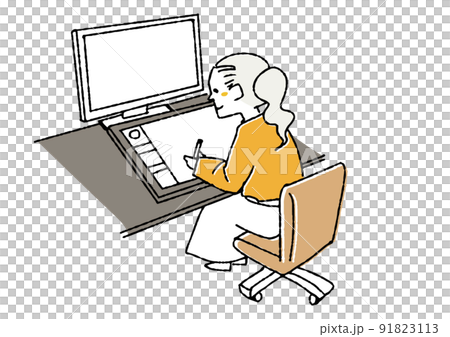 Creator who draws pictures using an LCD tablet A person who does creative work using a personal computer 91823113