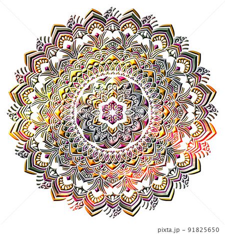 マンダラアート(幾何学模様、花、夕焼け色) 91825650
