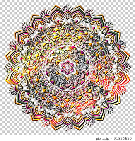 マンダラアート(幾何学模様、花、夕焼け色) 91825650