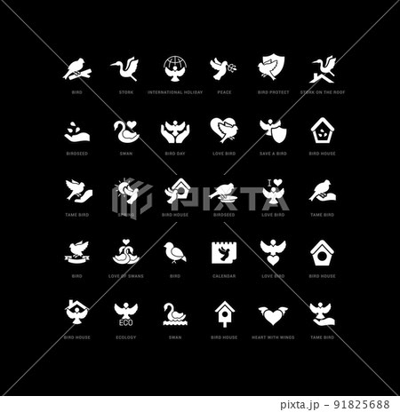 Collection of vector black and white icons of bird day in simple design for mobile concepts, web and applications. Set modern logos and pictograms. 91825688