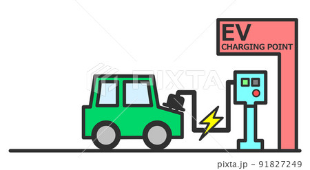 電気自動車を充電するEV充電設備のイラスト 電気自動車を充電するEV充電設備のイラスト 91827249