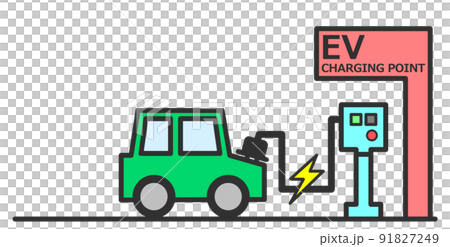 電気自動車を充電するEV充電設備のイラスト 電気自動車を充電するEV充電設備のイラスト 91827249