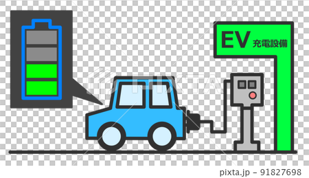 Illustration of charging an electric vehicle at the EV spot of a charging facility 91827698