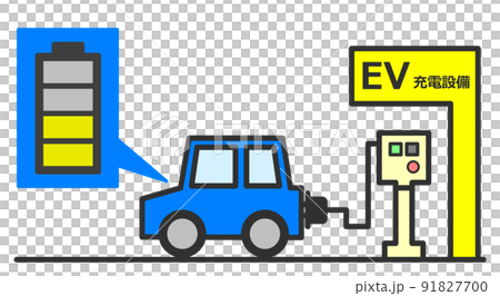 Illustration of charging an electric vehicle at the EV spot of a charging facility Illustration of charging an electric vehicle at the EV spot of a charging facility 91827700