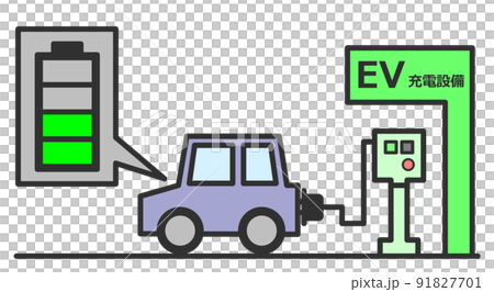 充電施設のEVスポットで電気自動車に充電中のイラスト 91827701