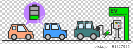 EVスポットで充電待ちをする電気自動車のイラスト 91827935
