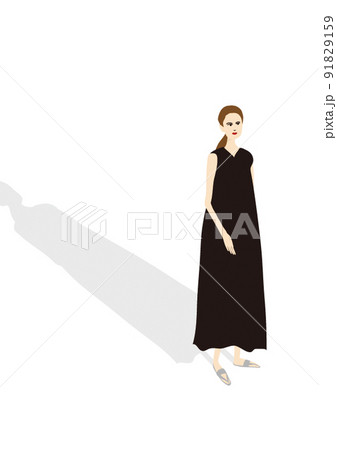 女性がワンピースを着て立っているイラスト 91829159
