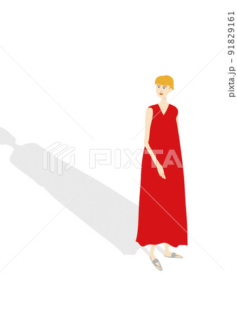女性がワンピースを着て立っているイラスト 91829161