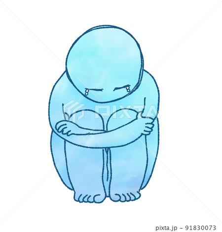 しゃがんで自分を抱き締める人 91830073