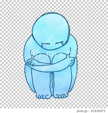 A person who crouches and hugs himself 91830073