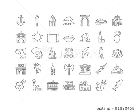 Set of linear icons of Corfu 91830459
