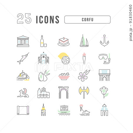 Set of linear icons of Corfu Set of linear icons of Corfu 91830460