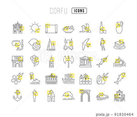 Set of linear icons of Corfu Set of linear icons of Corfu 91830464