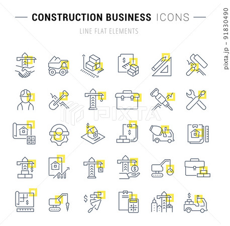 Set Vector Line Icons of Construction Business 91830490