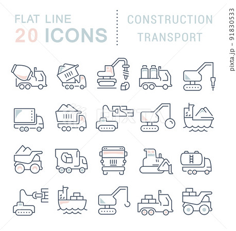 Set Vector Line Icons of Construction Transport Set Vector Line Icons of Construction Transport 91830533