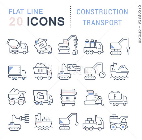 Set Vector Line Icons of Construction Transport Set Vector Line Icons of Construction Transport 91830535
